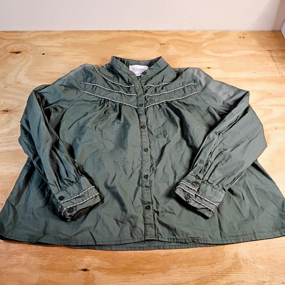 The Shirt Rochelle Behrens Womens XL Green Cotton Peasant Button Down Blouse Top